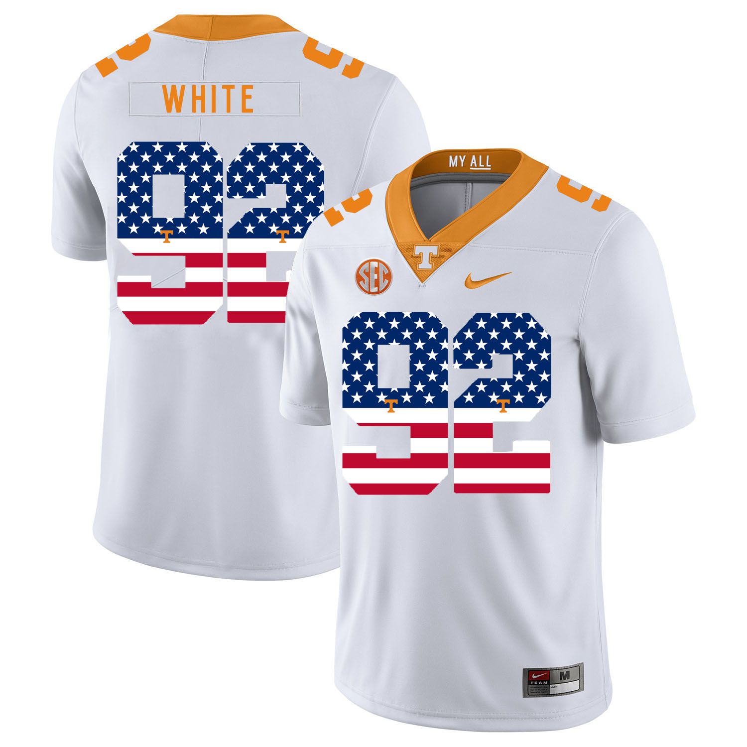 Men Tennessee Volunteers #92 White White Flag Customized NCAA Jerseys->customized ncaa jersey->Custom Jersey